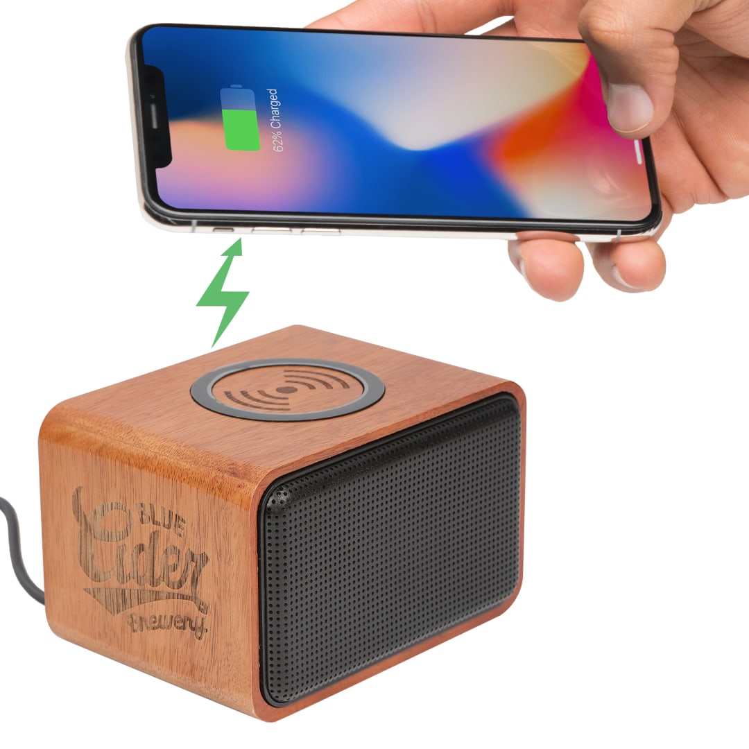 Wood Bluetooth Speaker with Wireless Charging Pad - 7197-05 Brown
