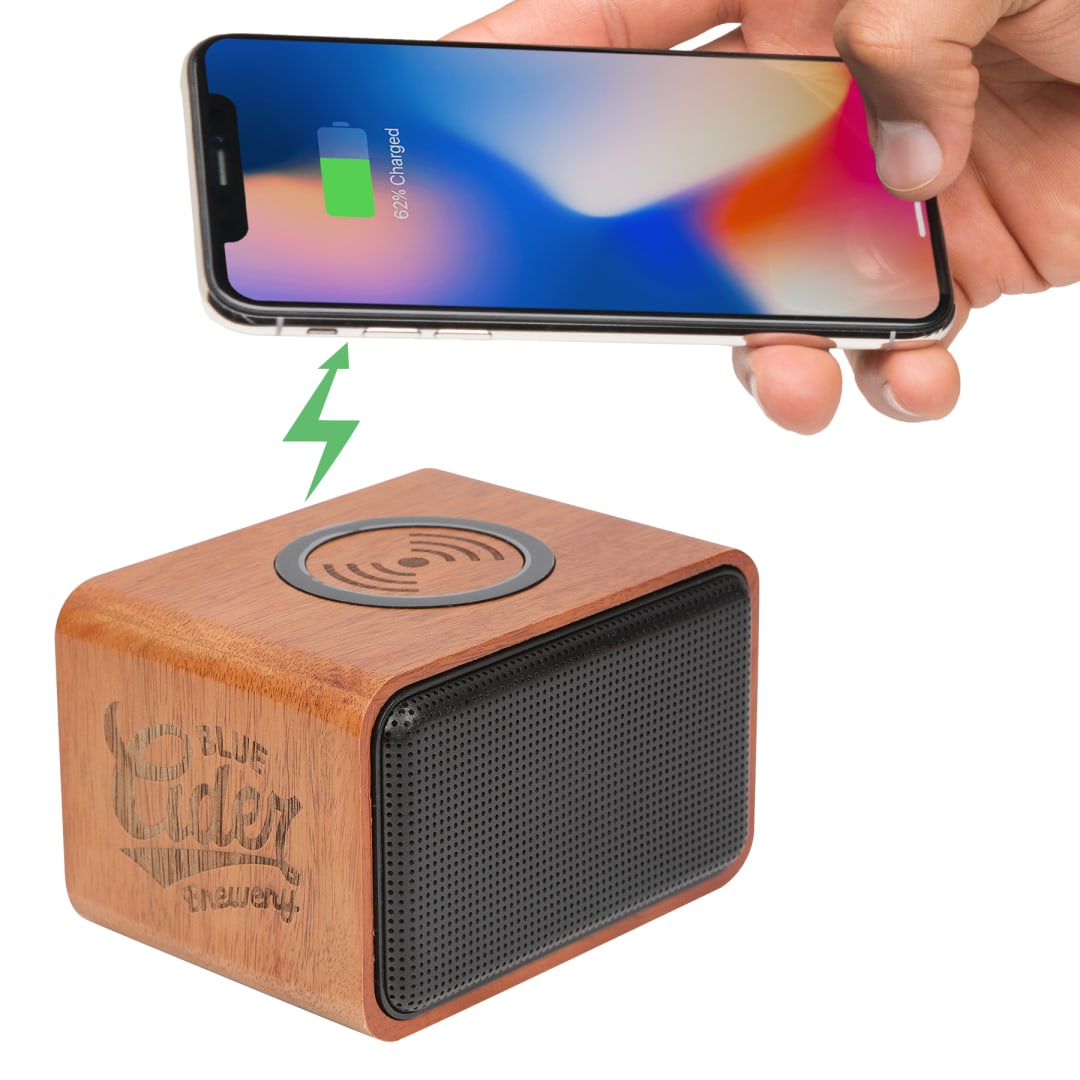Wood Bluetooth Speaker with Wireless Charging Pad - 7197-05 Brown