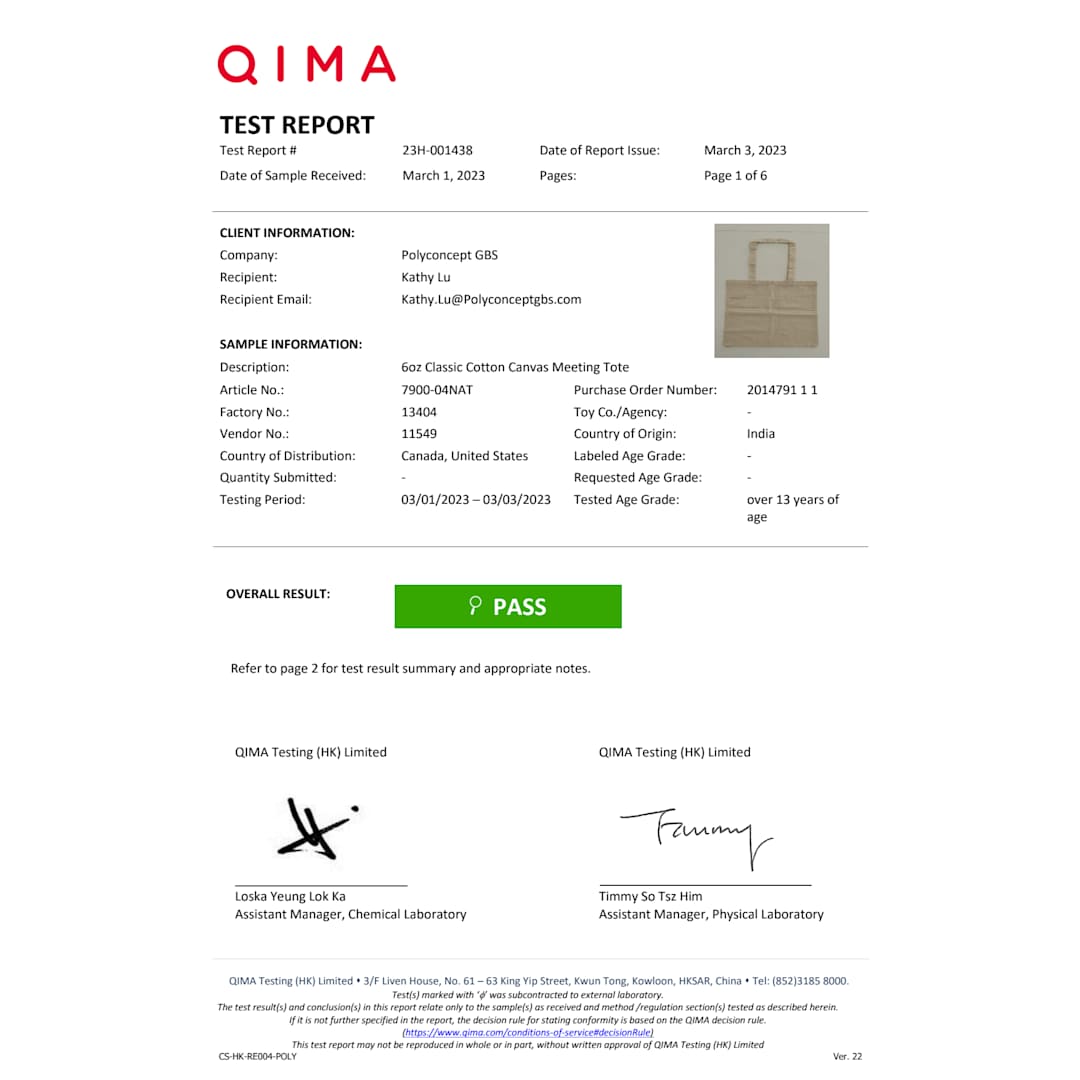 6oz Classic Cotton Canvas Meeting Tote - 7900-04 Natural