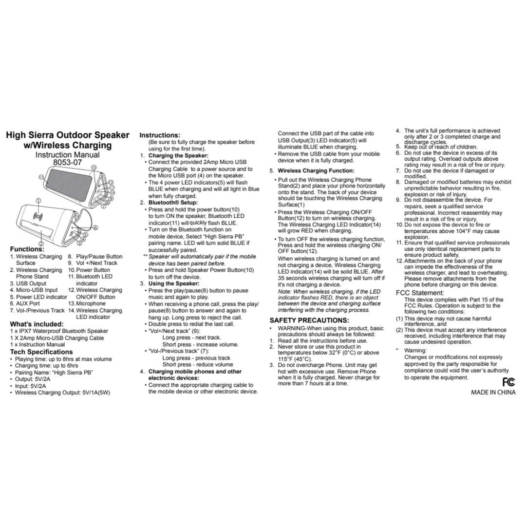 High Sierra High Sierra Outdoor Speaker &amp; Wireless PowerBank - 8053-07 Black