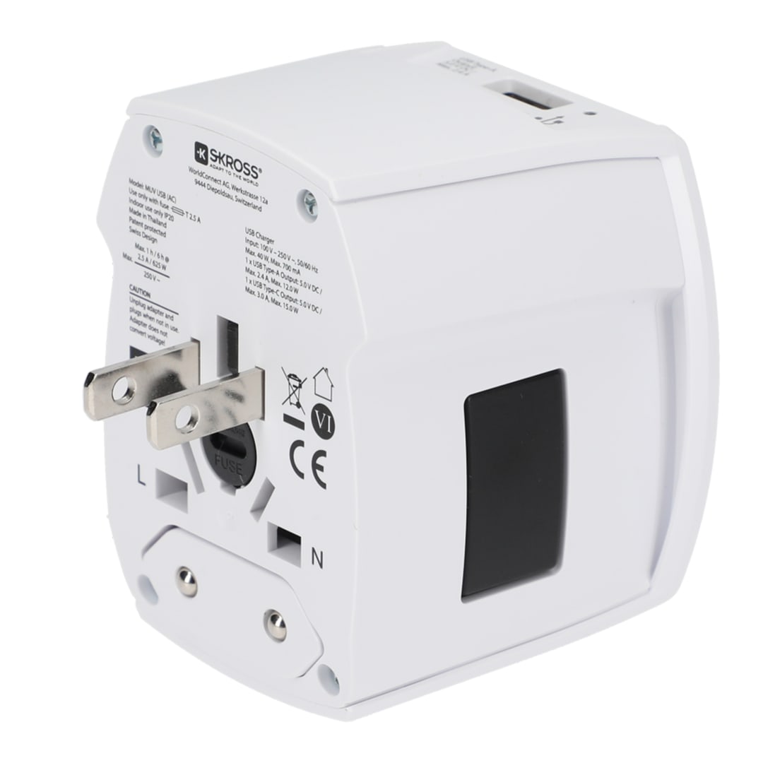Skross SKROSS World Travel Adapter MUV USB Type A &amp; Type - 9444-05 White
