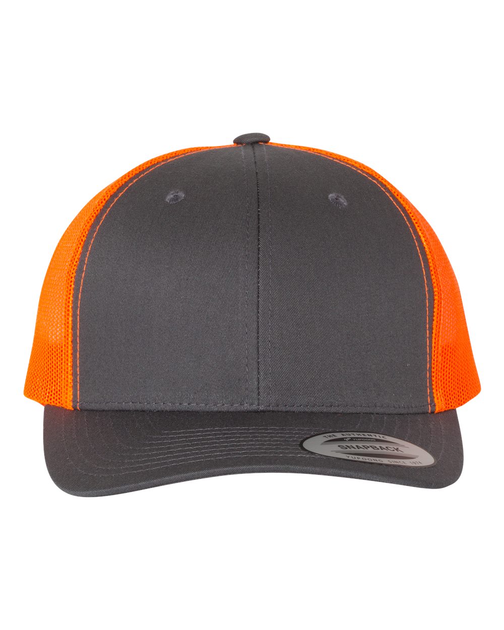 YP Classics Retro Trucker Cap - 6606 Charcoal- Neon Orange