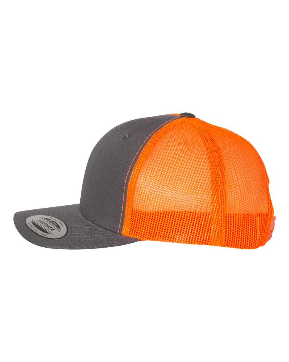 YP Classics Retro Trucker Cap - 6606 Charcoal- Neon Orange
