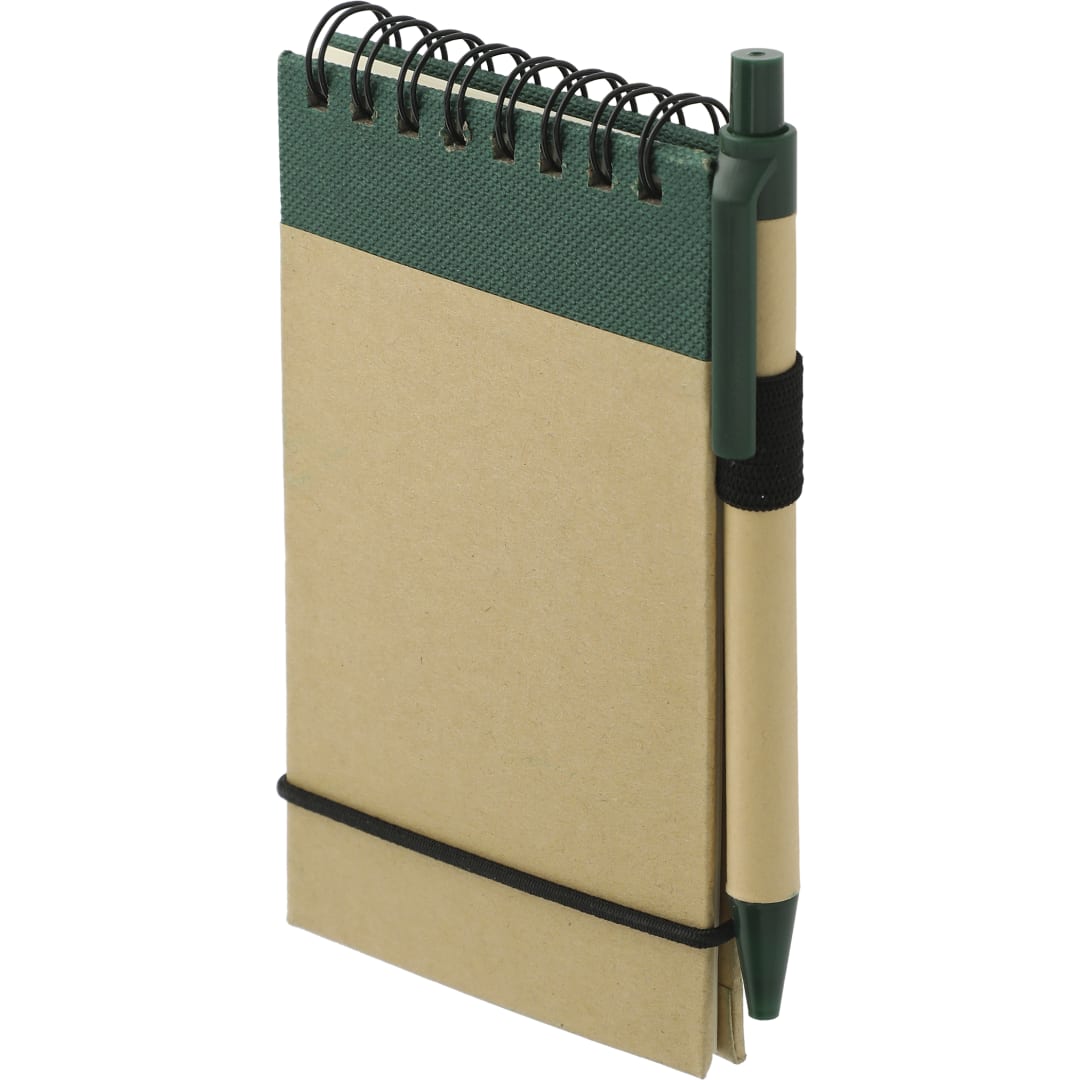 Bullet 5" x 4" Recycled Spiral Jotter with Pen - SM-3429 Green