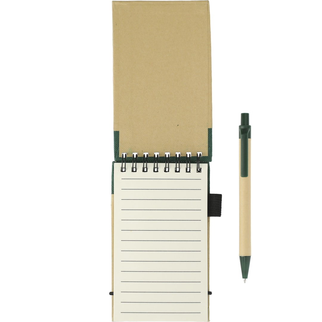 Bullet 5" x 4" Recycled Spiral Jotter with Pen - SM-3429 Green