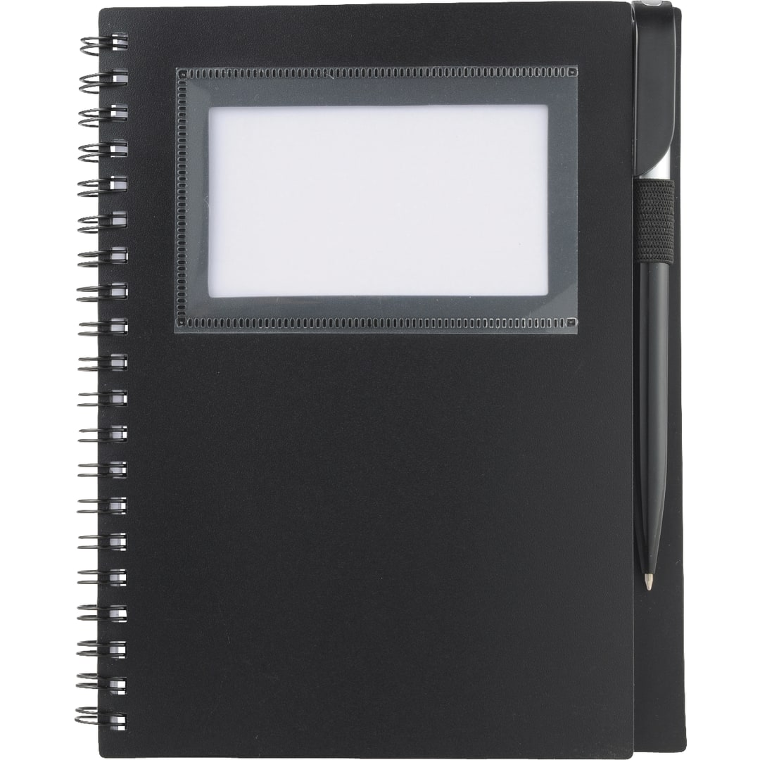 Bullet 5.5" x 7" Star Spiral Notebook w/Pen - SM-3457 Black