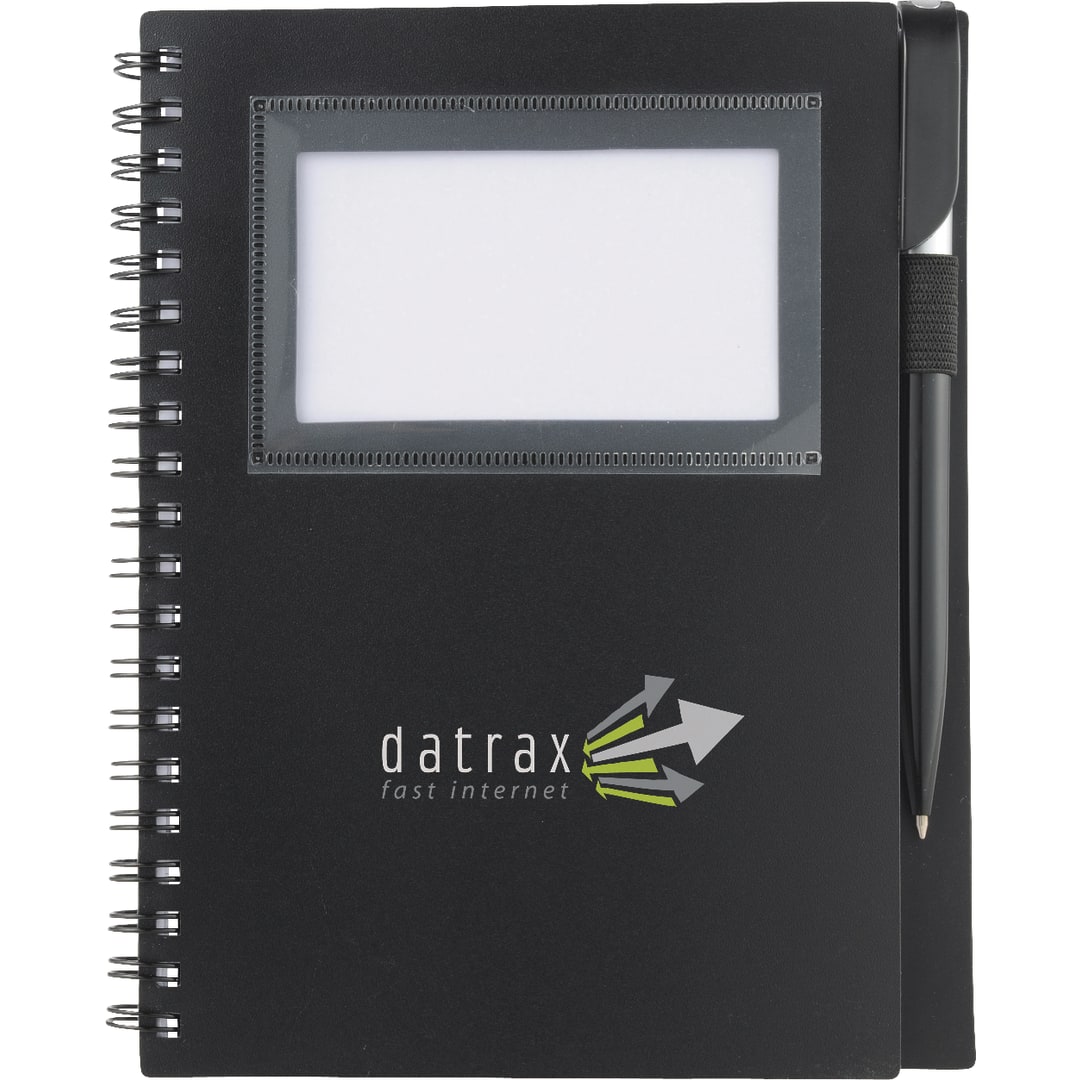 Bullet 5.5" x 7" Star Spiral Notebook w/Pen - SM-3457 Black