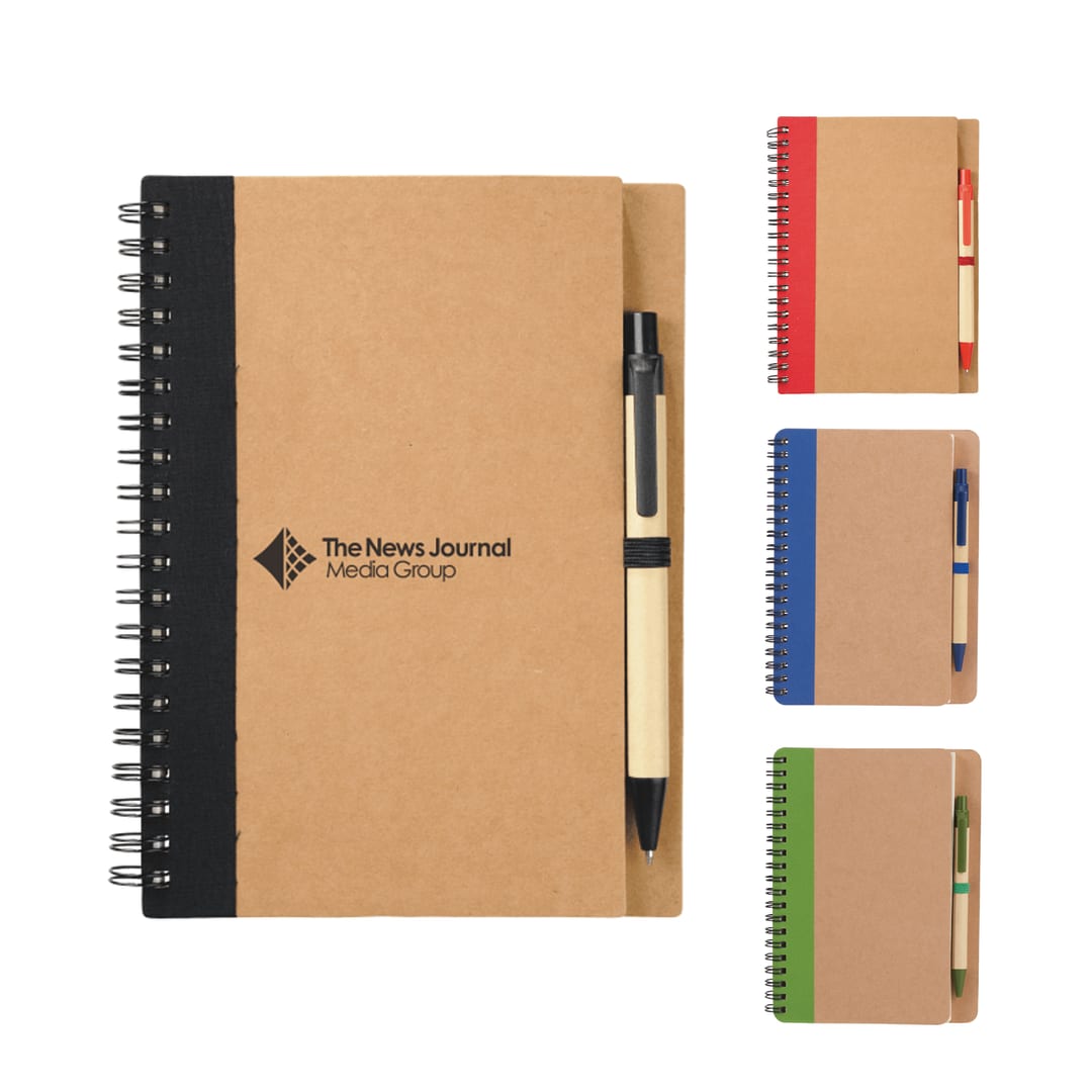 5" x 7" Eco Spiral Notebook with Pen - SM-3468 Black