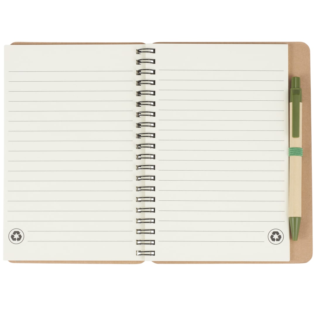 5" x 7" Eco Spiral Notebook with Pen - SM-3468 Green