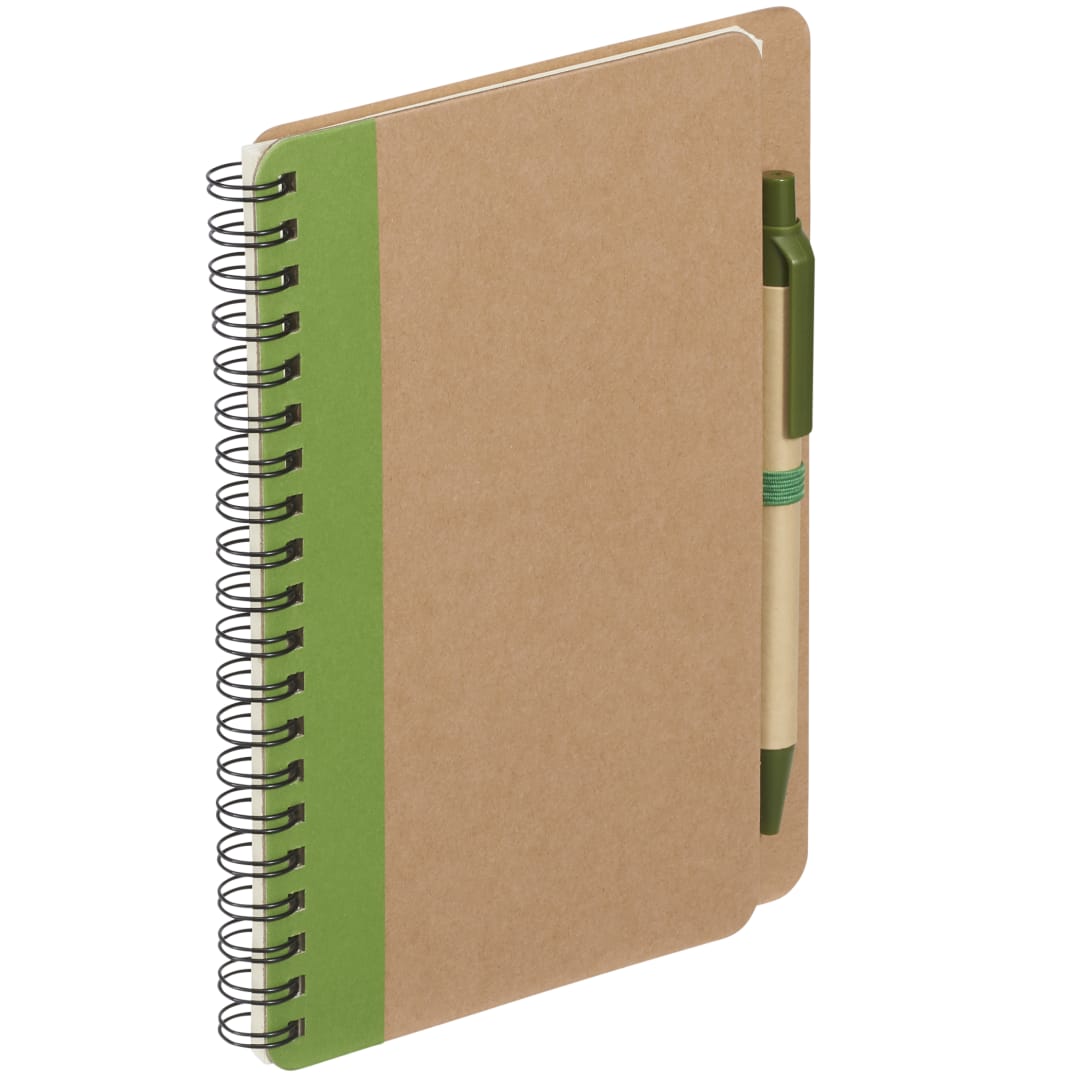 5" x 7" Eco Spiral Notebook with Pen - SM-3468 Green