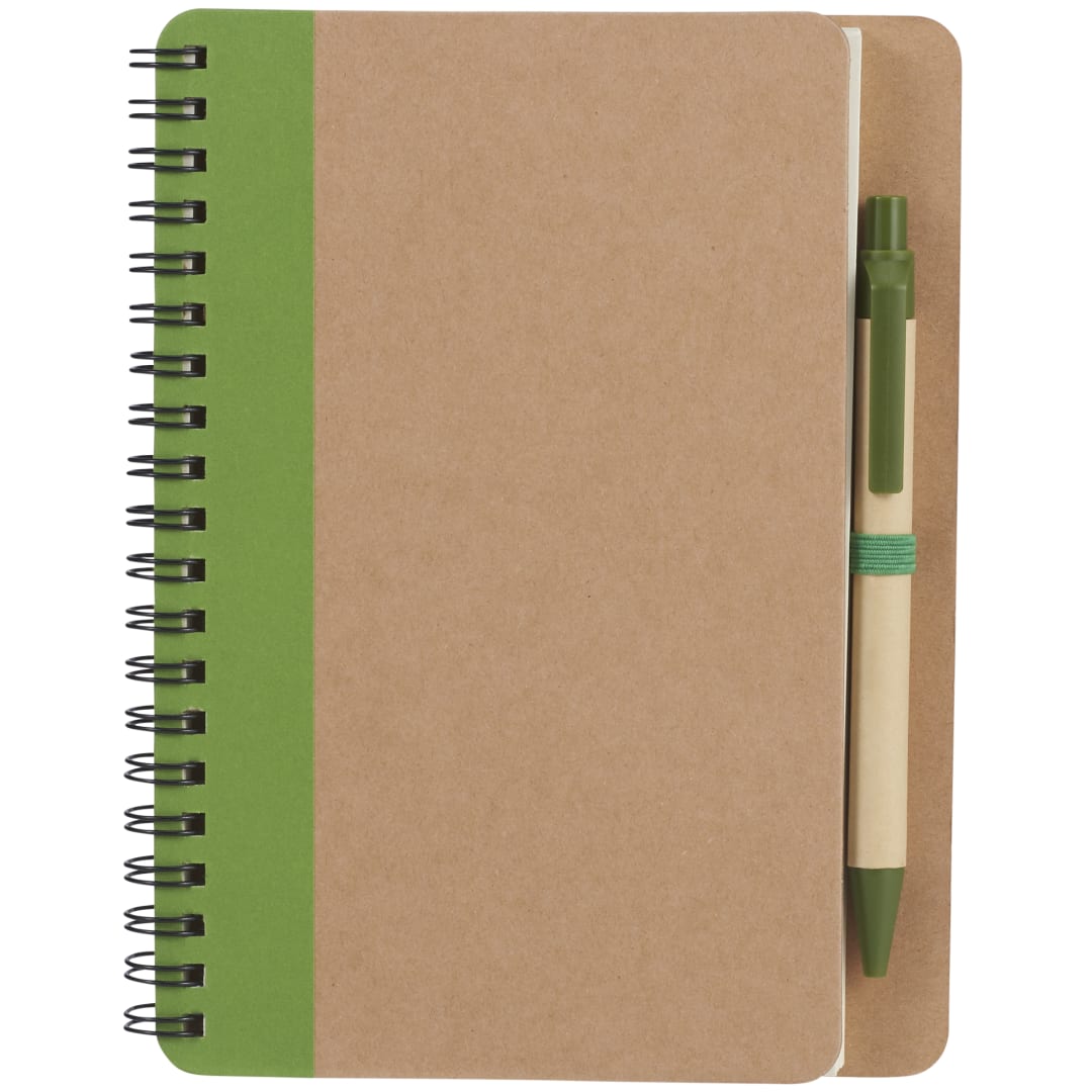 5" x 7" Eco Spiral Notebook with Pen - SM-3468 Green