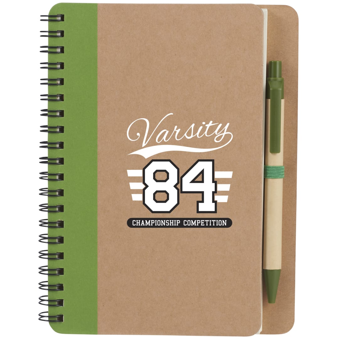 5" x 7" Eco Spiral Notebook with Pen - SM-3468 Green