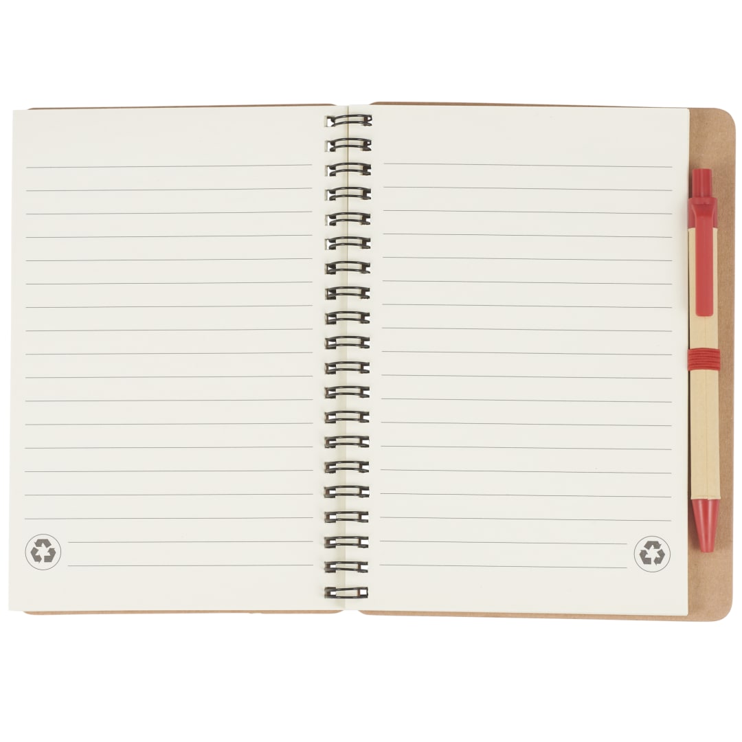 5" x 7" Eco Spiral Notebook with Pen - SM-3468 Red