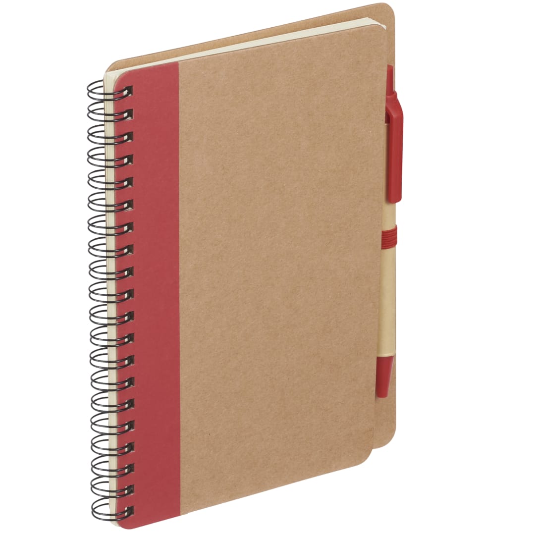 5" x 7" Eco Spiral Notebook with Pen - SM-3468 Red