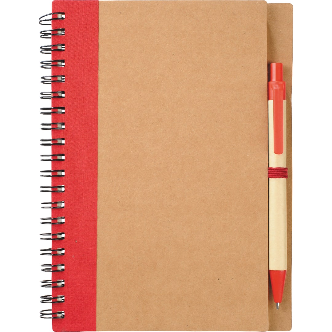 5" x 7" Eco Spiral Notebook with Pen - SM-3468 Red