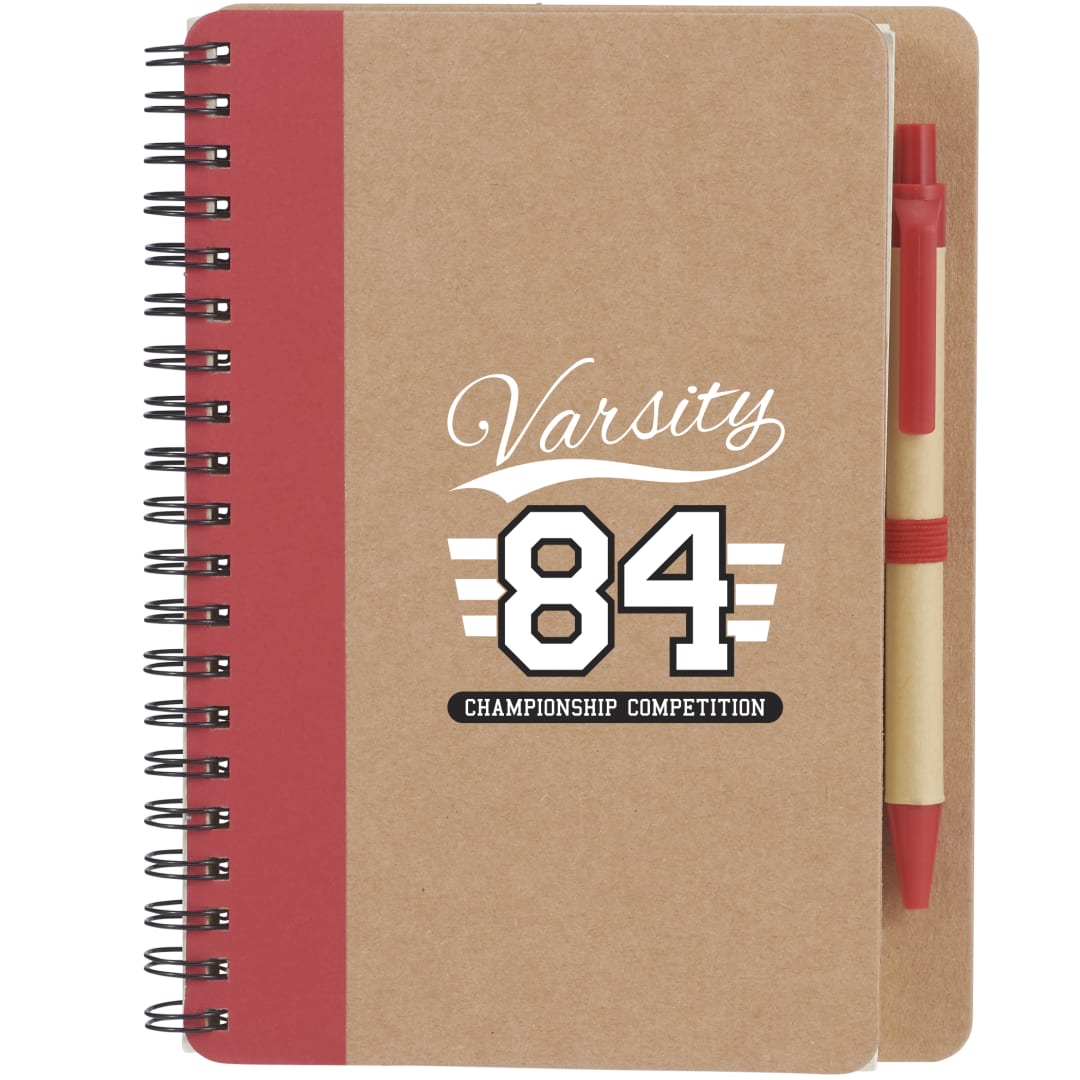 5" x 7" Eco Spiral Notebook with Pen - SM-3468 Red