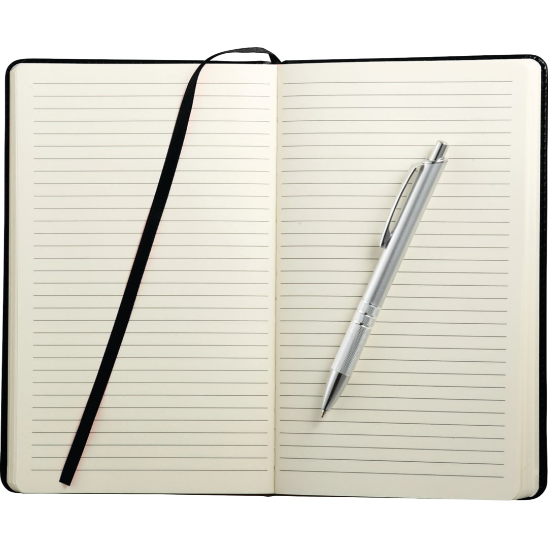 Bullet 6" x 8.5" Viola Bound Notebook with Pen - SM-3508 Black