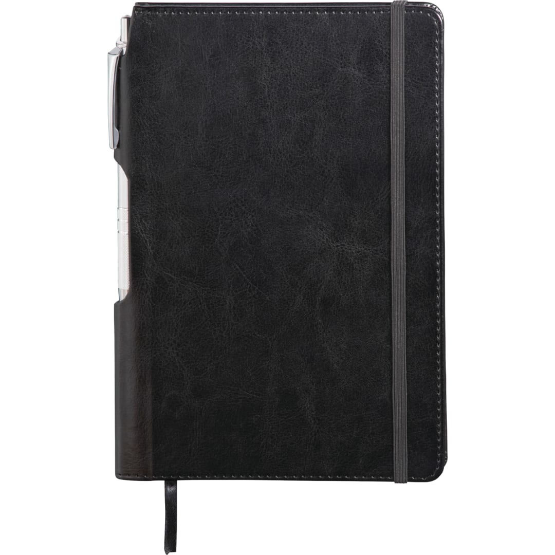 Bullet 6" x 8.5" Viola Bound Notebook with Pen - SM-3508 Black