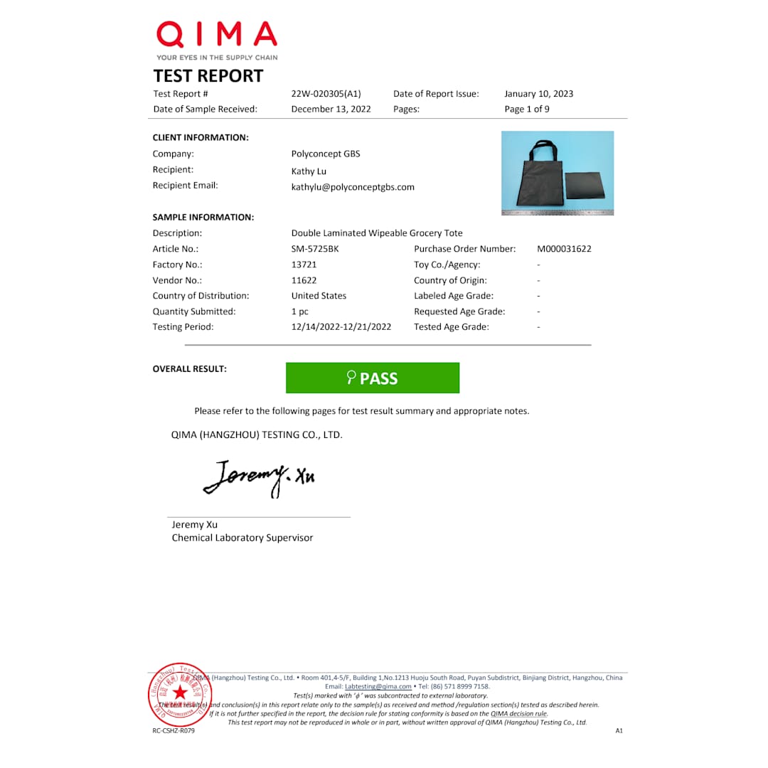 Double Laminated Wipeable Grocery Tote - SM-5725 Black