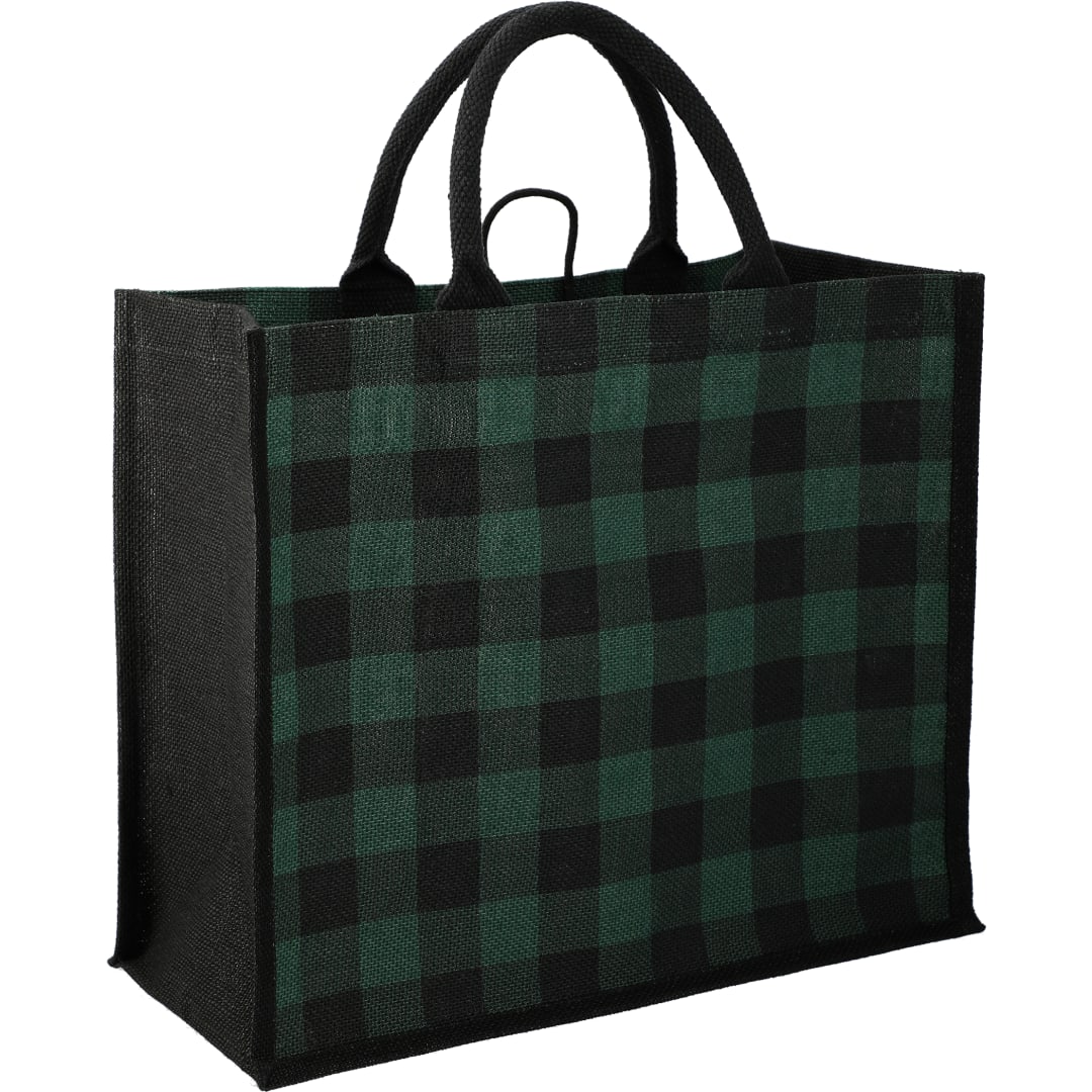 Buffalo Plaid Printed Jute Tote - SM-5767 Green