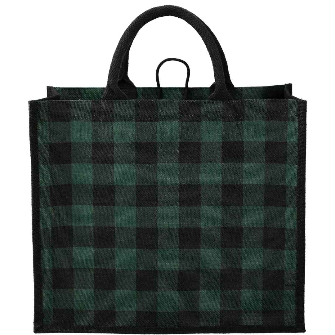 Buffalo Plaid Printed Jute Tote - SM-5767 Green