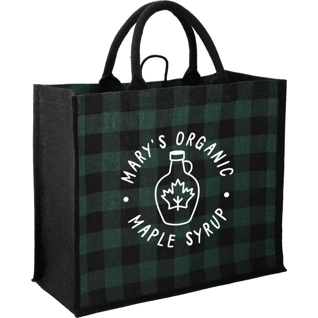 Buffalo Plaid Printed Jute Tote - SM-5767 Green