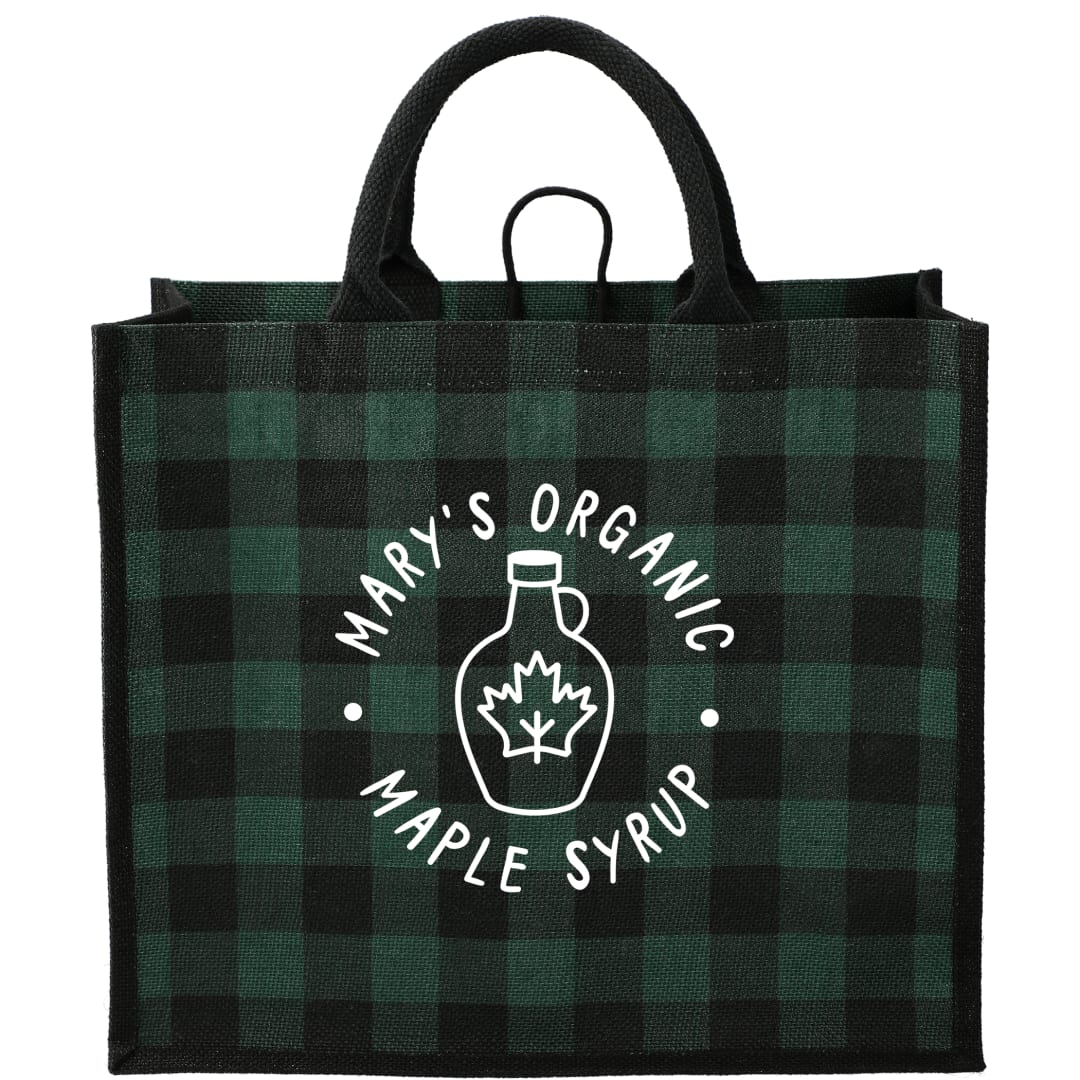 Buffalo Plaid Printed Jute Tote - SM-5767 Green