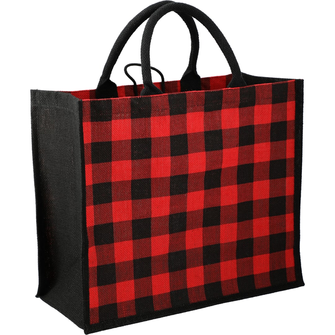 Buffalo Plaid Printed Jute Tote - SM-5767 Red
