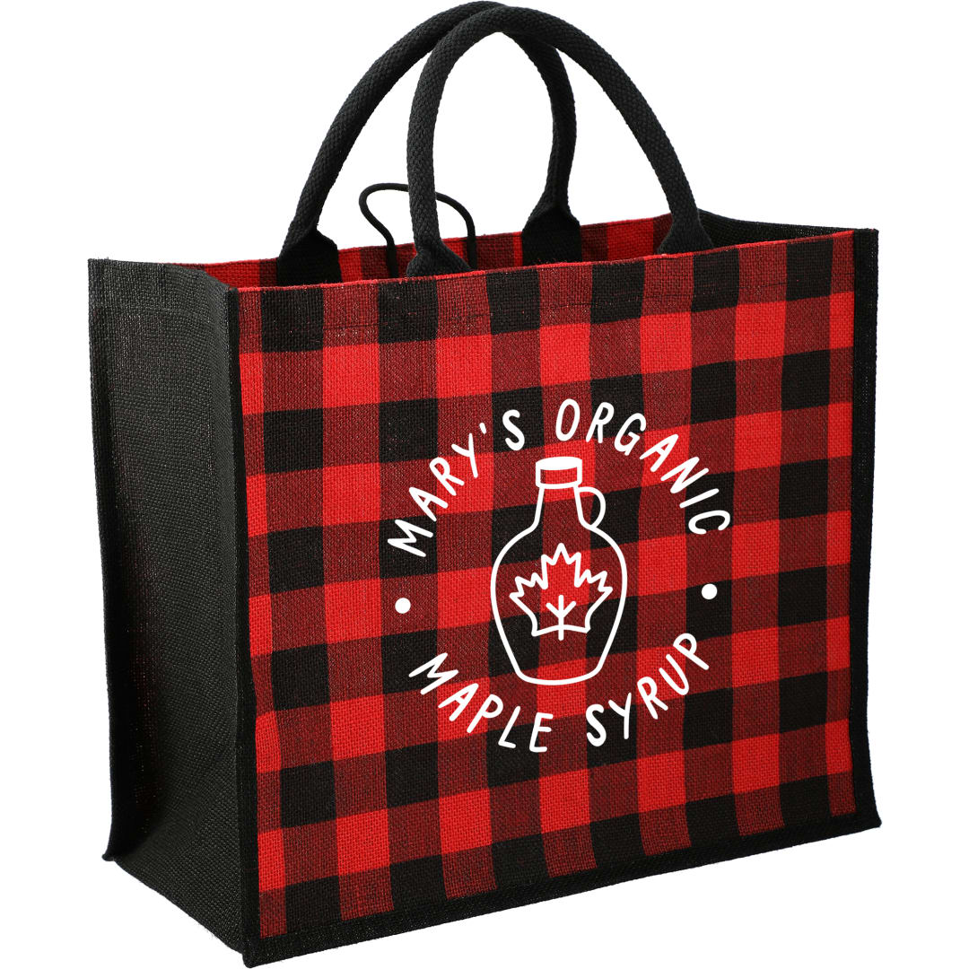 Buffalo Plaid Printed Jute Tote - SM-5767 Red