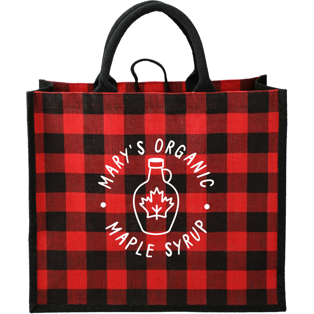 Buffalo Plaid Printed Jute Tote - SM-5767 Red