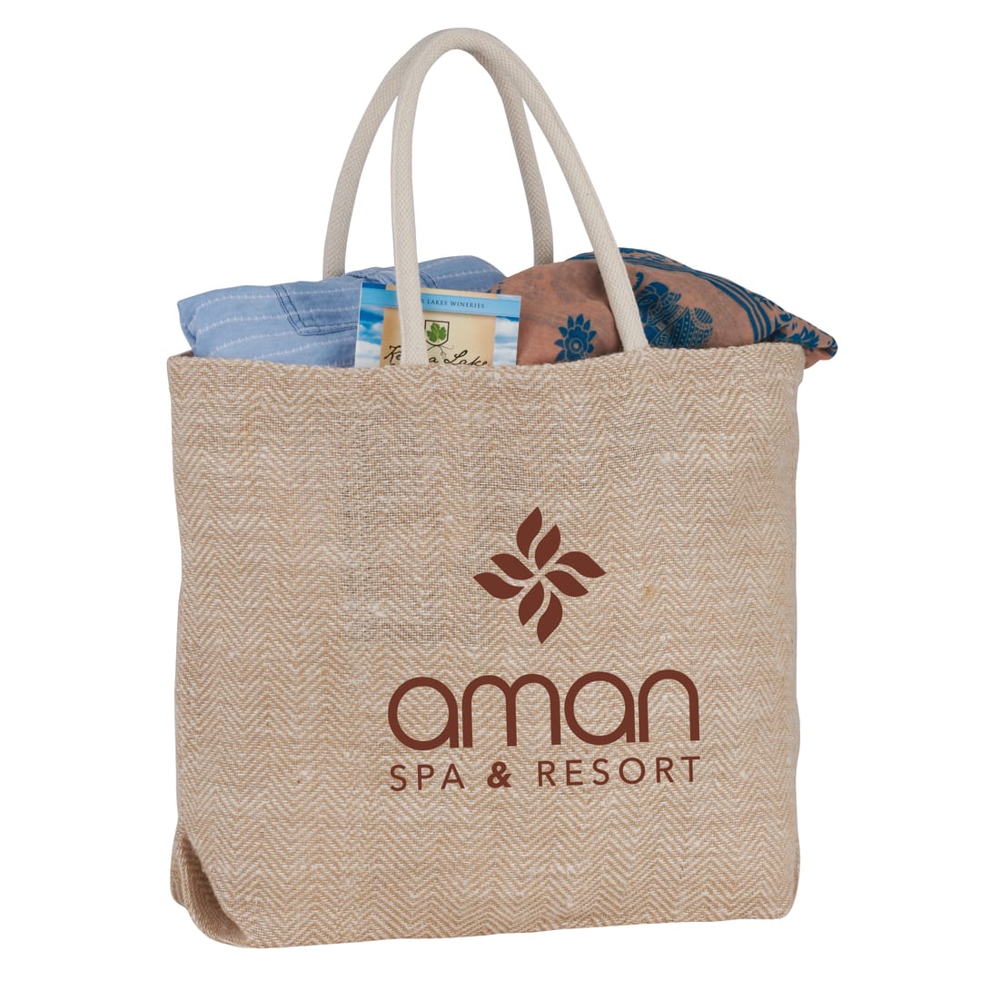 Herringbone Jute Tote - SM-5823 Natural