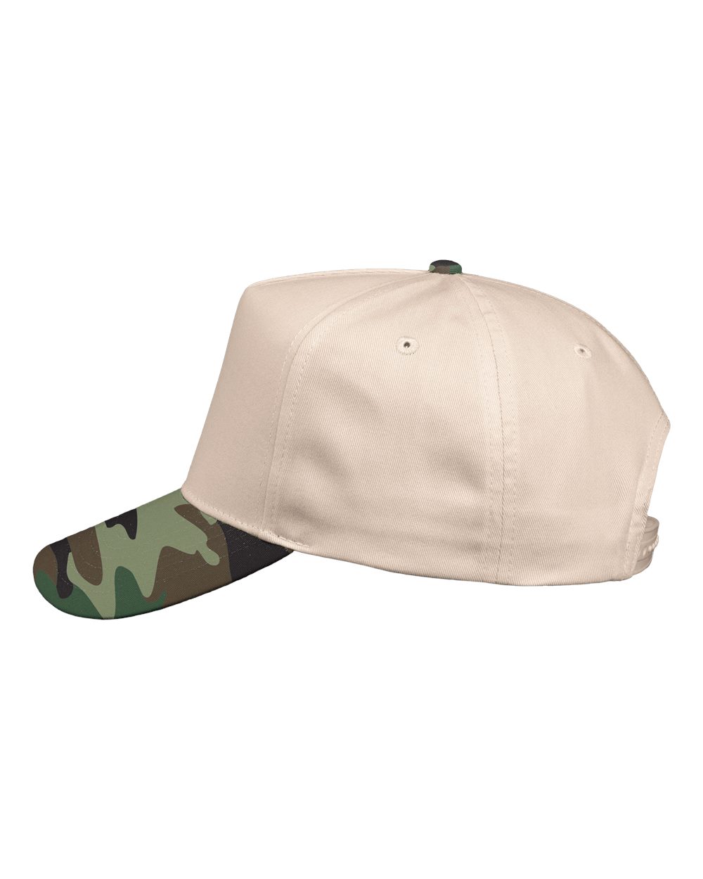 Valucap Five-Panel Twill Cap - 8869 Natural- Camo Green
