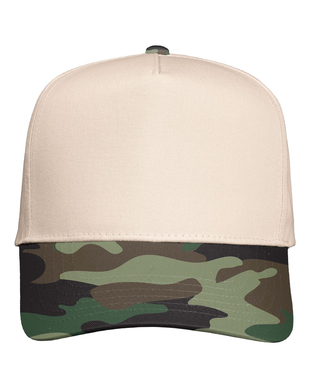 Valucap Five-Panel Twill Cap - 8869 Natural- Camo Green