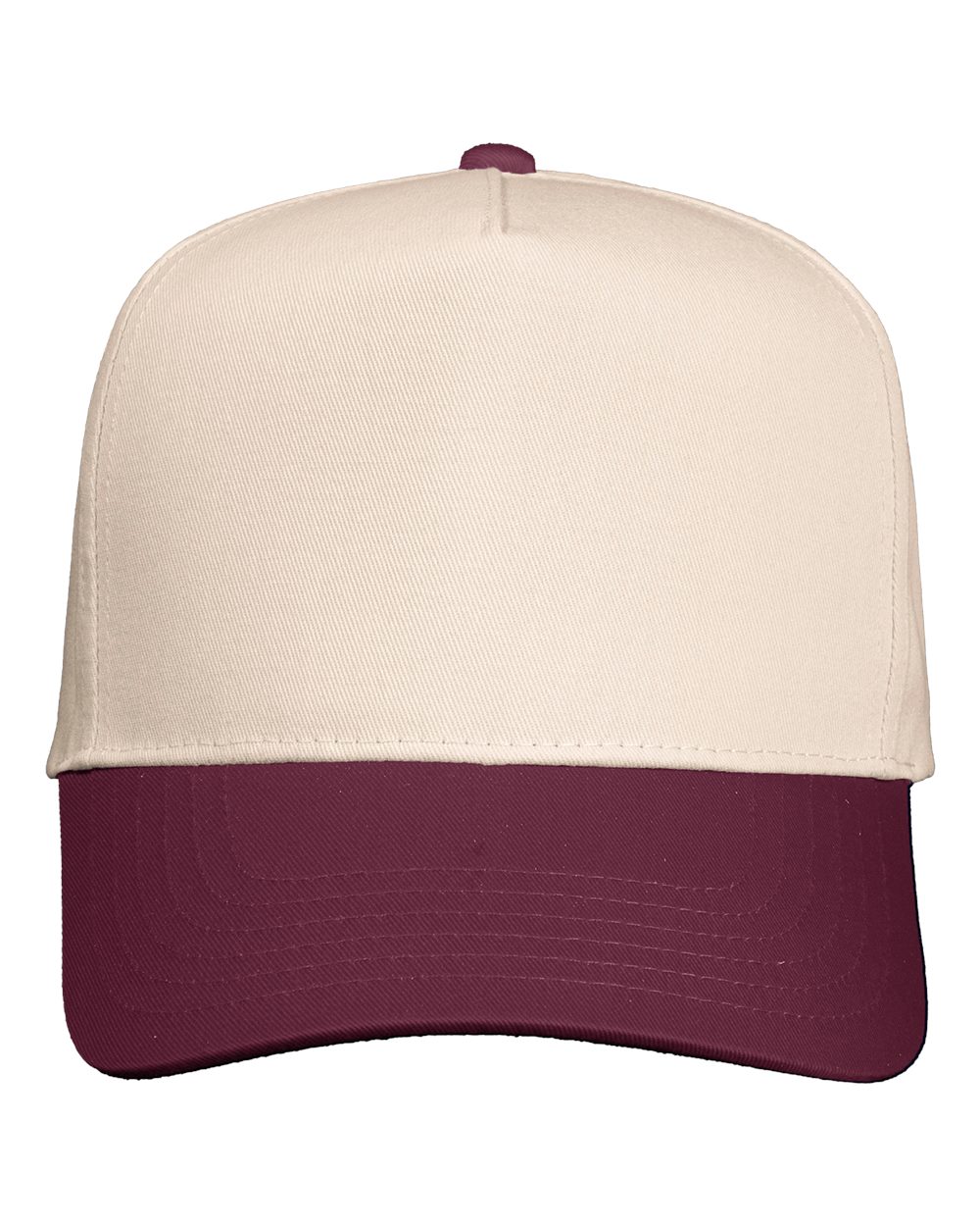 Valucap Five-Panel Twill Cap - 8869 Natural- Maroon