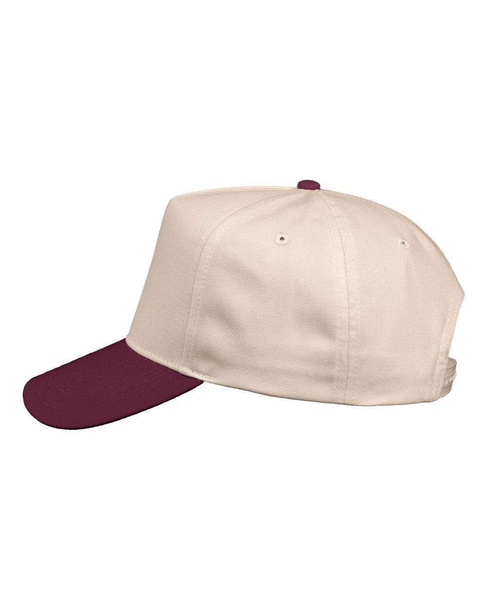 Valucap Five-Panel Twill Cap - 8869 Natural- Maroon