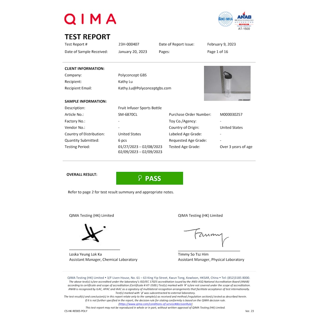 Fruit Infuser 25oz Sports Bottle - SM-6870 Clear