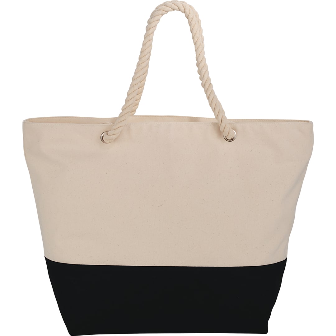 Zippered 12oz Cotton Canvas Rope Tote - SM-7066 Black