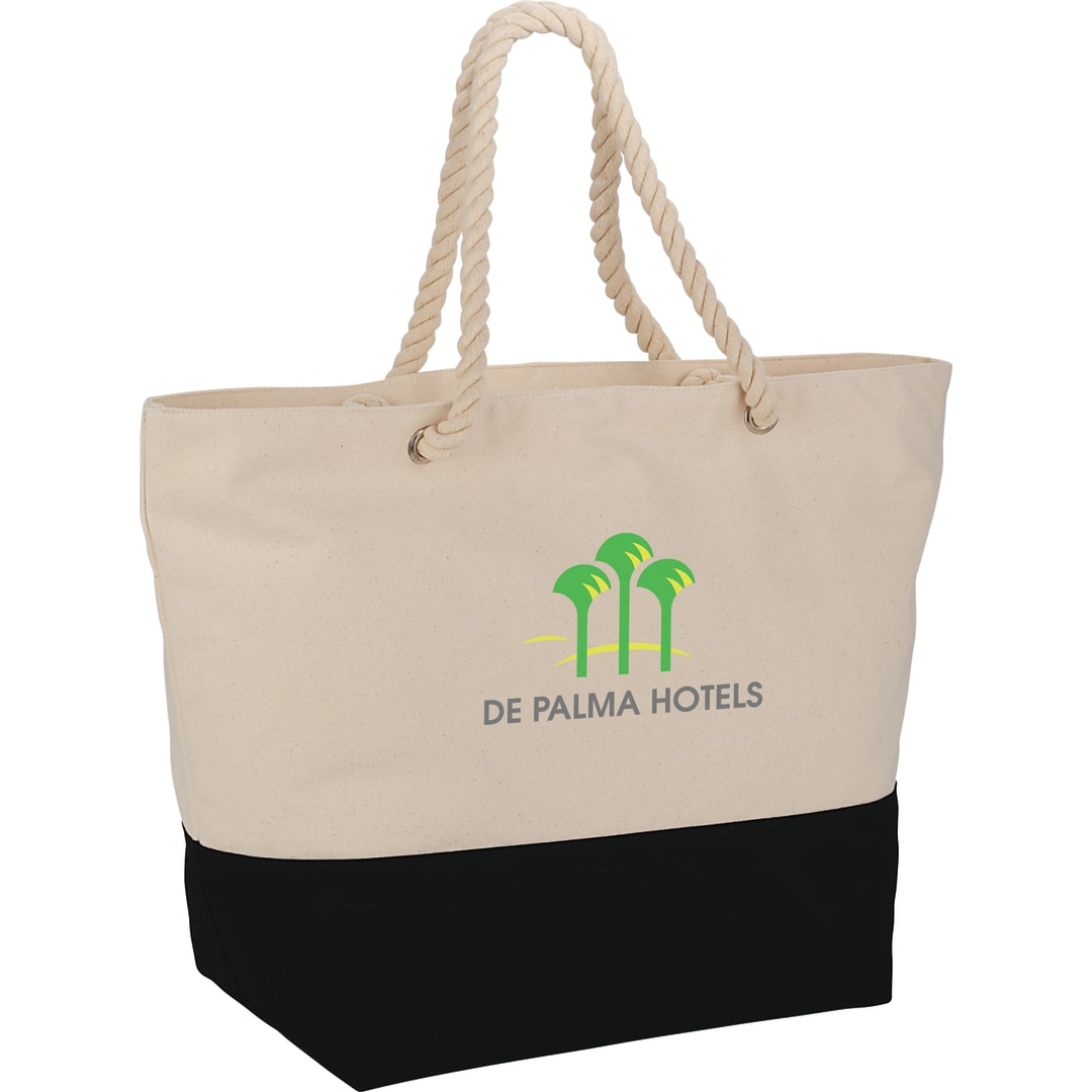 Zippered 12oz Cotton Canvas Rope Tote - SM-7066 Black