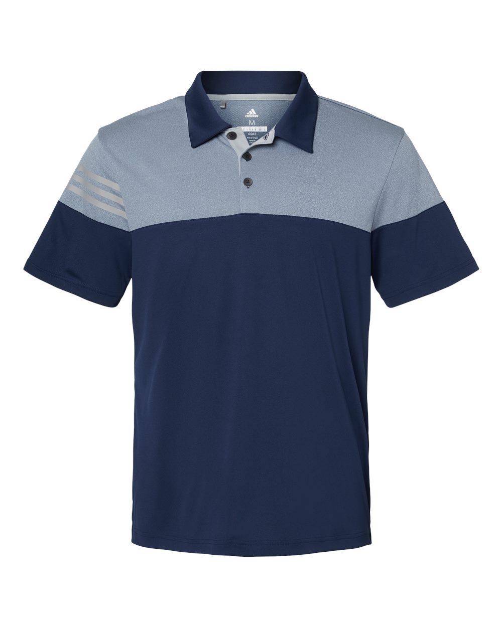 Adidas Men's Heathered 3-Stripes Colorblocked Polo - A213 Collegiate Navy- Mid Grey