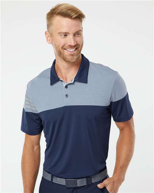 Adidas Men's Heathered 3-Stripes Colorblocked Polo - A213 Collegiate Navy- Mid Grey