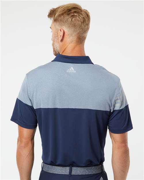 Adidas Men's Heathered 3-Stripes Colorblocked Polo - A213 Collegiate Navy- Mid Grey