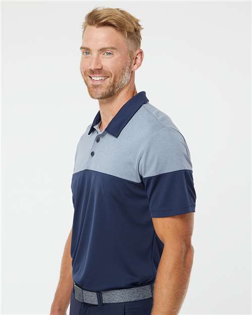 Adidas Men's Heathered 3-Stripes Colorblocked Polo - A213 Collegiate Navy- Mid Grey