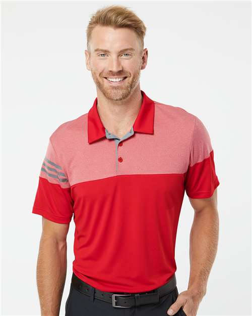 Adidas Men's Heathered 3-Stripes Colorblocked Polo - A213 Power Red