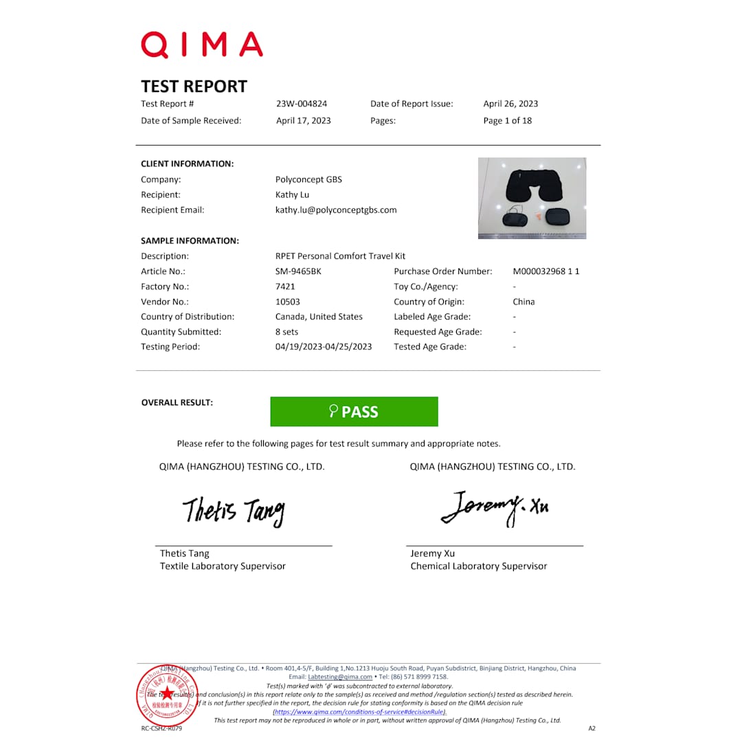 RPET Personal Comfort Travel Kit - SM-9465 Black