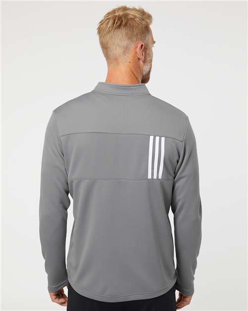Adidas Men's 3-Stripes Double-Knit Quarter-Zip Pullover - A482 Grey Three- White