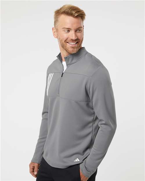 Adidas Men's 3-Stripes Double-Knit Quarter-Zip Pullover - A482 Grey Three- White