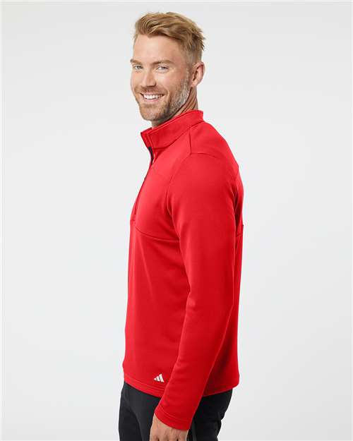 Adidas Men's 3-Stripes Double-Knit Quarter-Zip Pullover - A482 Team Collegiate Red- Grey Two
