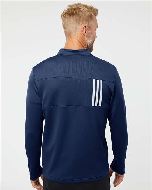 Adidas Men's 3-Stripes Double-Knit Quarter-Zip Pullover - A482 Team Navy Blue- Grey Two