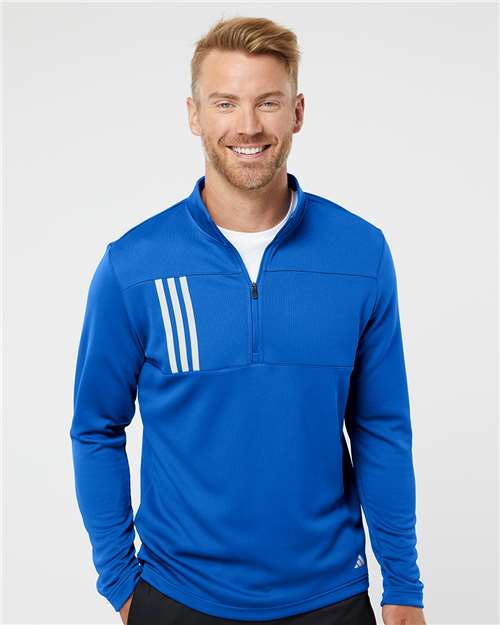 Adidas Men's 3-Stripes Double-Knit Quarter-Zip Pullover - A482 Team Royal- Grey Two