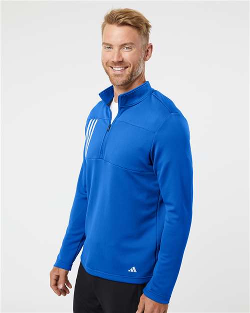 Adidas Men's 3-Stripes Double-Knit Quarter-Zip Pullover - A482 Team Royal- Grey Two